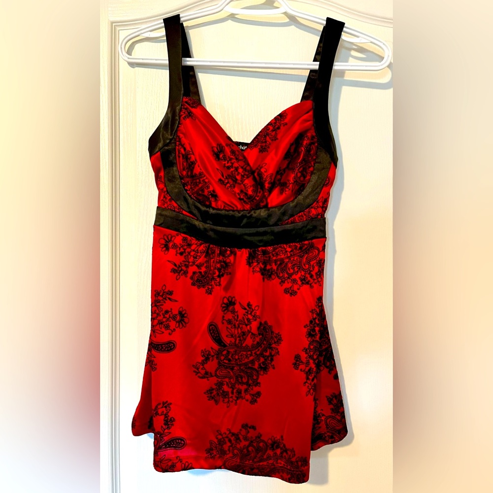 Le Chateau Red and Black Floral Top